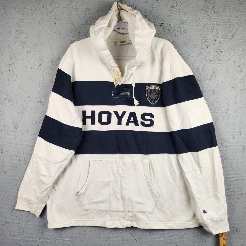 Georgetown Hoyas Hoodie Mens XL White Blue NCAA Basketball Champion Bulldog Logo